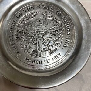 Duracast‎ Nebraska State Seal Plate Pewter Collector Decor March 1st 1867